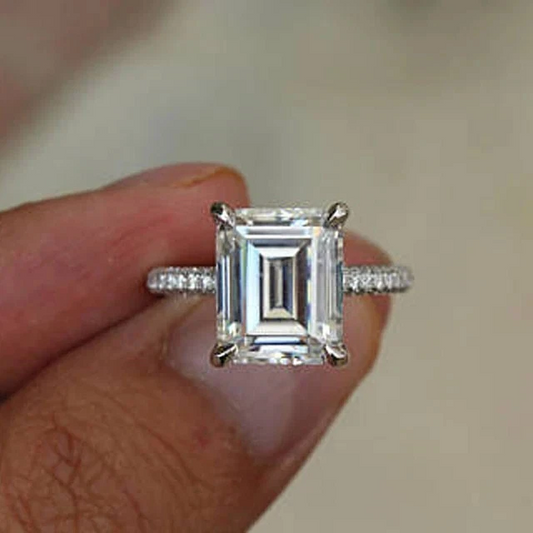 3.44 Ct Emerald Cut Lab Created Diamond Engagement Ring 14K White Gold Plated