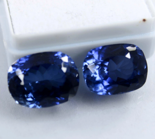 17.50 Ct Natural Kashmiri Blue Sapphire Cushion Certified Loose Gemstone Pair