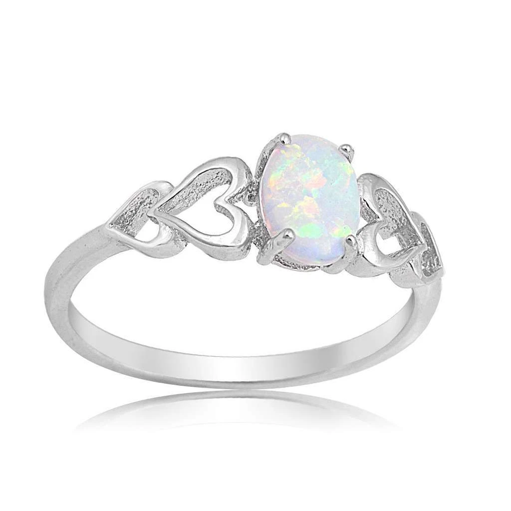 White Opal Love Heart Cutout Promise Ring Sterling Silver Jewelry Size 7 w/Box