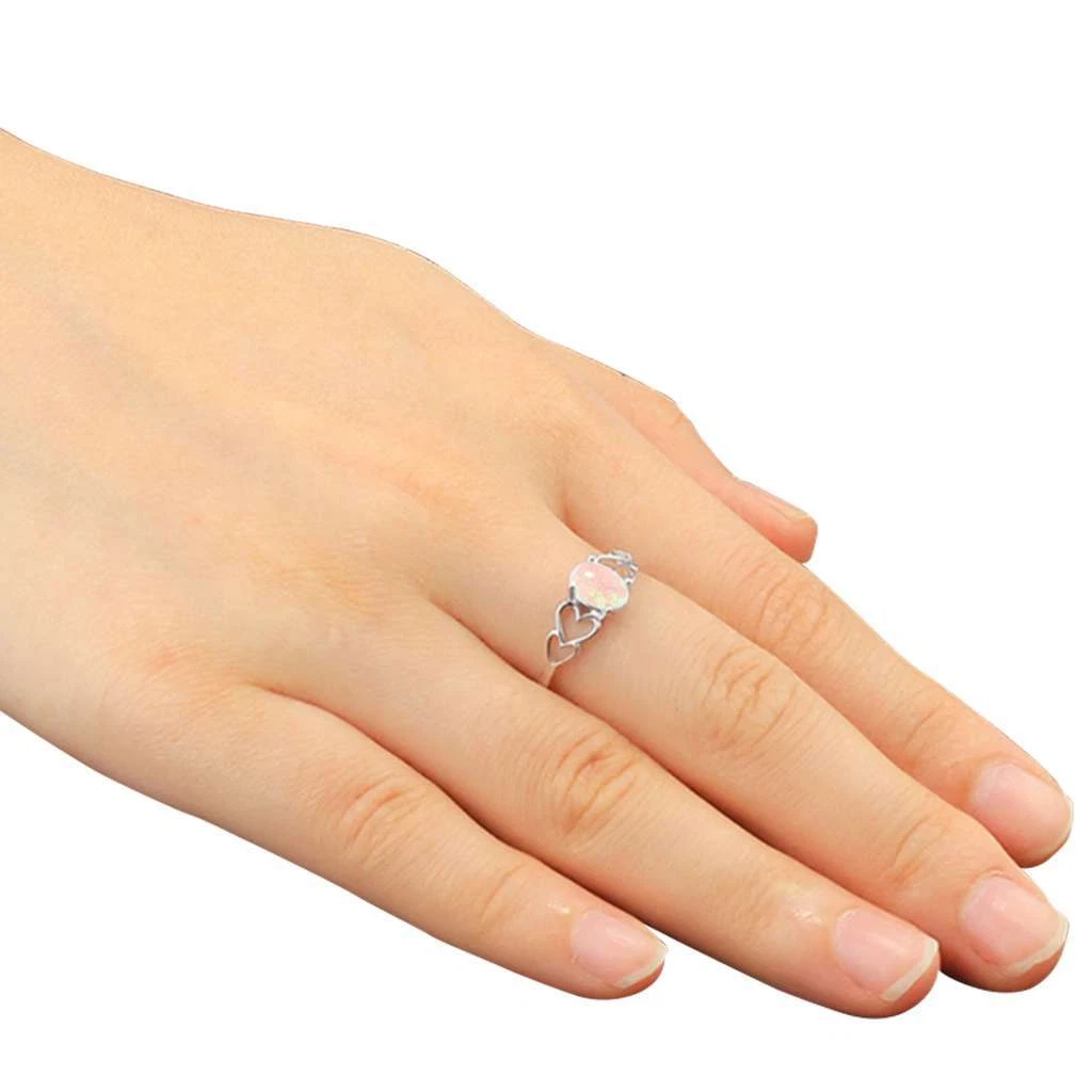 White Opal Love Heart Cutout Promise Ring Sterling Silver Jewelry Size 7 w/Box