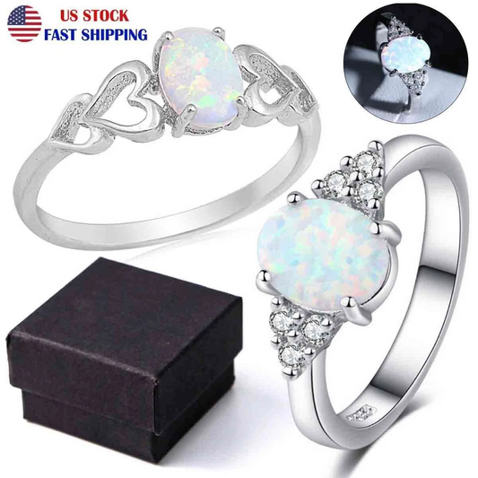 White Opal Love Heart Cutout Promise Ring Sterling Silver Jewelry Size 7 w/Box