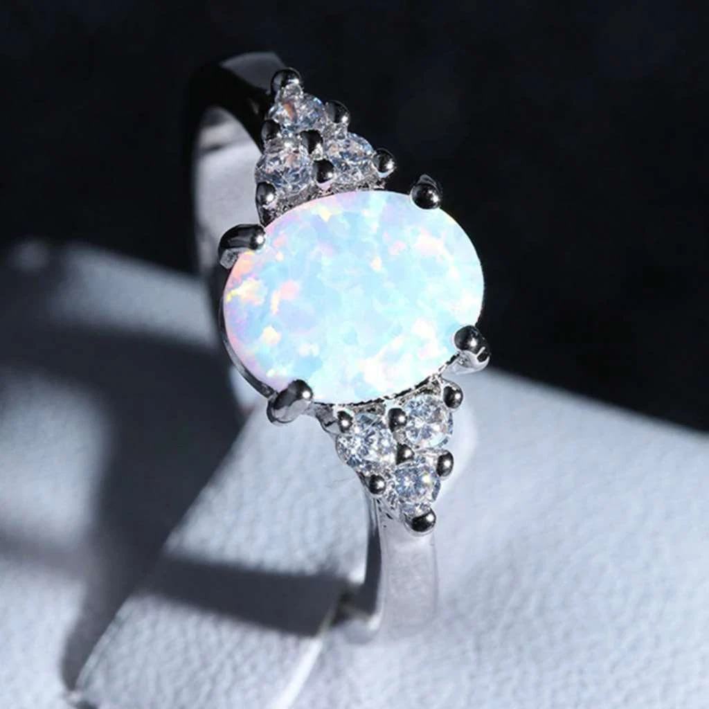 White Opal Love Heart Cutout Promise Ring Sterling Silver Jewelry Size 7 w/Box