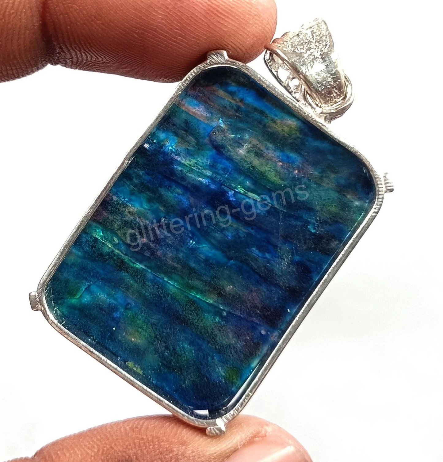IGL 79 CT Natural Emerald Cut Ammolite 925 Solid Silver Pendant Loose Gems 5JSC