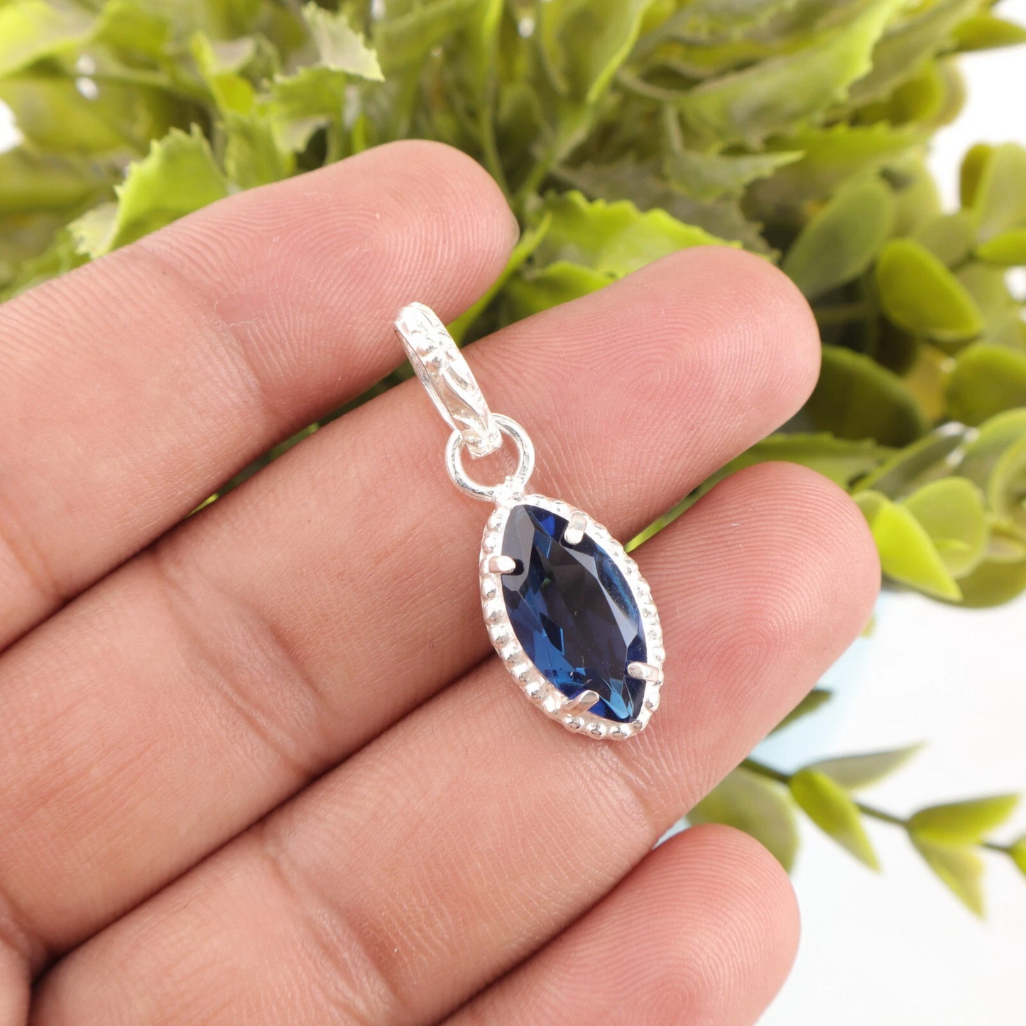 London Blue Topaz Gemstone Handmade 925 Sterling Silver Jewelry Pendant Gift For Her