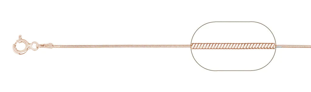 015-.9MM Rose Gold Plated Snake Chain .925 Solid Sterling Silver Available In 16"- 22" Inches