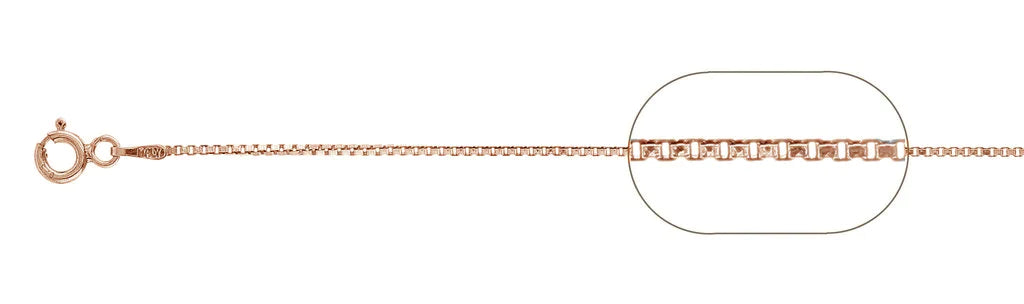 019-1MM Rose Gold Plated Box Chain .925 Solid Sterling Silver Available In 16"- 26" Inches