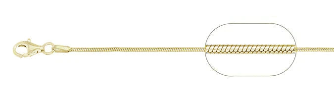 020-0.7MM Yellow Gold Plated Square Snake Chain .925 Solid Sterling Silver Available In 16"- 22" Inches