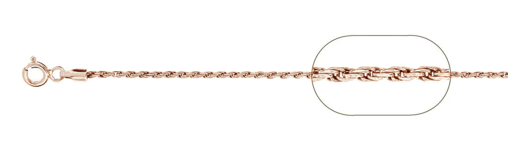 030-1.4MM Rose Gold Plated Rope Chain .925 Solid Sterling Silver Available In 16"- 20" Inches