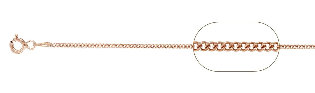 030-1.3MM Rose Gold Plated Curb Chain .925 Solid Sterling Silver Available In 16"- 22" Inches