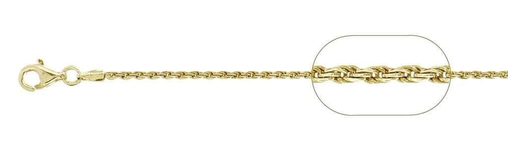 030 1.4MM Yellow Gold Plated Rope Chain .925 Solid Sterling Silver Available In 16"- 24 " Inches