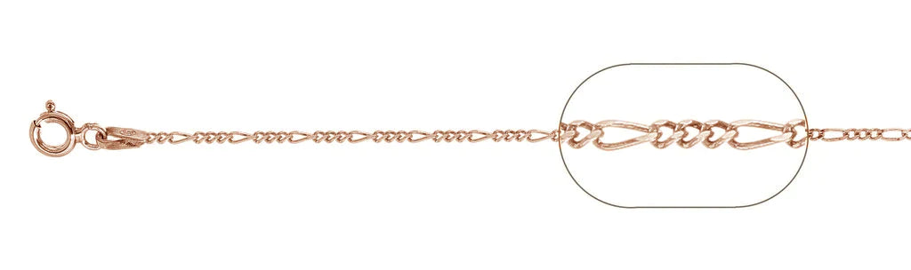 040-1.5MM Rose Gold Plated Figaro Chain .925 Solid Sterling Silver Available In 16"- 22" Inches