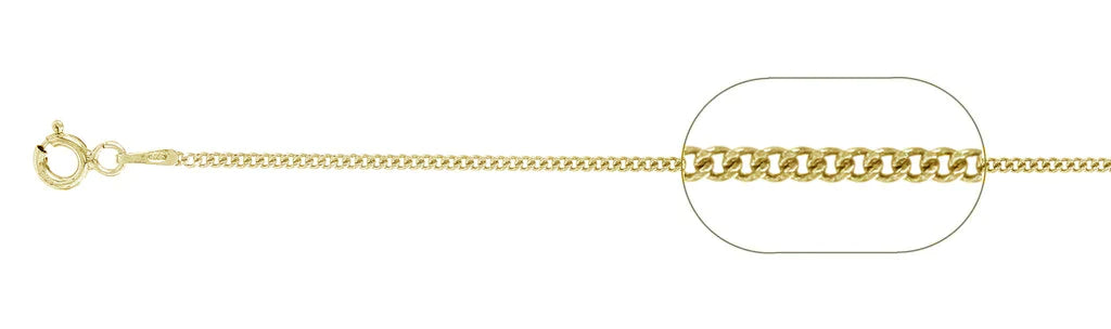 040-1.4MM Yellow Gold Plated Curb Chain .925 Solid Sterling Silver Available In 16"- 26" Inches