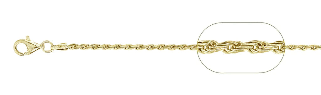 040-2MM Yellow Gold Plated Rope Chain .925 Solid Sterling Silver Available In 7"- 30 " Inches