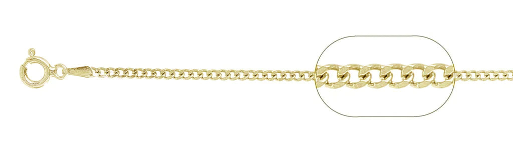 050-1.7MM Yellow Gold Plated Curb Chain .925 Solid Sterling Silver Available In 16"- 26" Inches