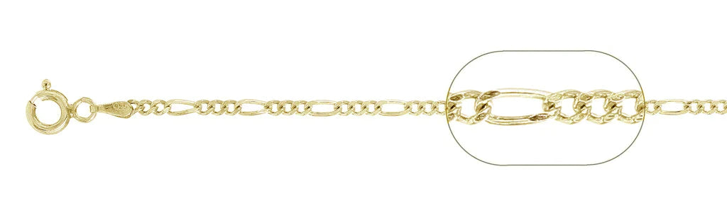 060-2.3MM Yellow Gold Plated Figaro Chain .925 Solid Sterling Silver Available In 16"-26" Inches