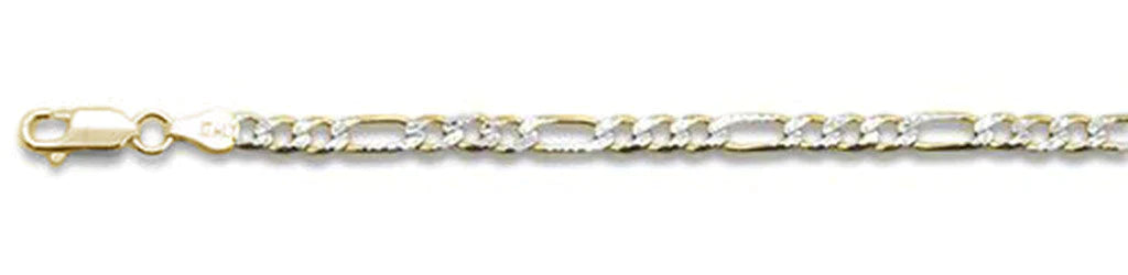 100-4MM Yellow Gold Plated Pave Figaro Chain .925 Solid Sterling Silver Available In 7"- 32" Inches