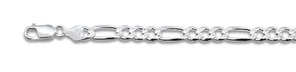 120-5MM Pave Figaro Chain .925 Solid Sterling Silver Available In 7"- 26" Inches
