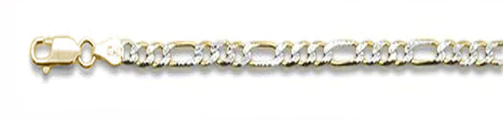180-7.2MM Yellow Gold Plated Pave Figaro Chain .925 Solid Sterling Silver Available In 8"- 32" Inches