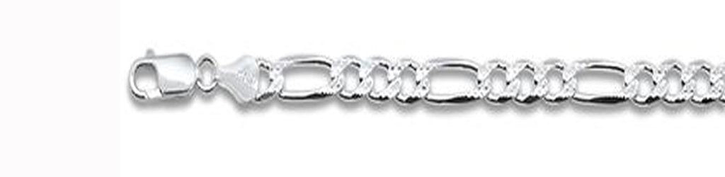 250-10MM Pave Figaro Chain .925 Solid Sterling Silver Available In 8"- 28" Inches