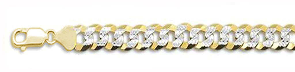 250-11MM Yellow Gold Plated Flat Pave Curb Chain .925 Solid Sterling Silver Available In 8"- 32" Inches