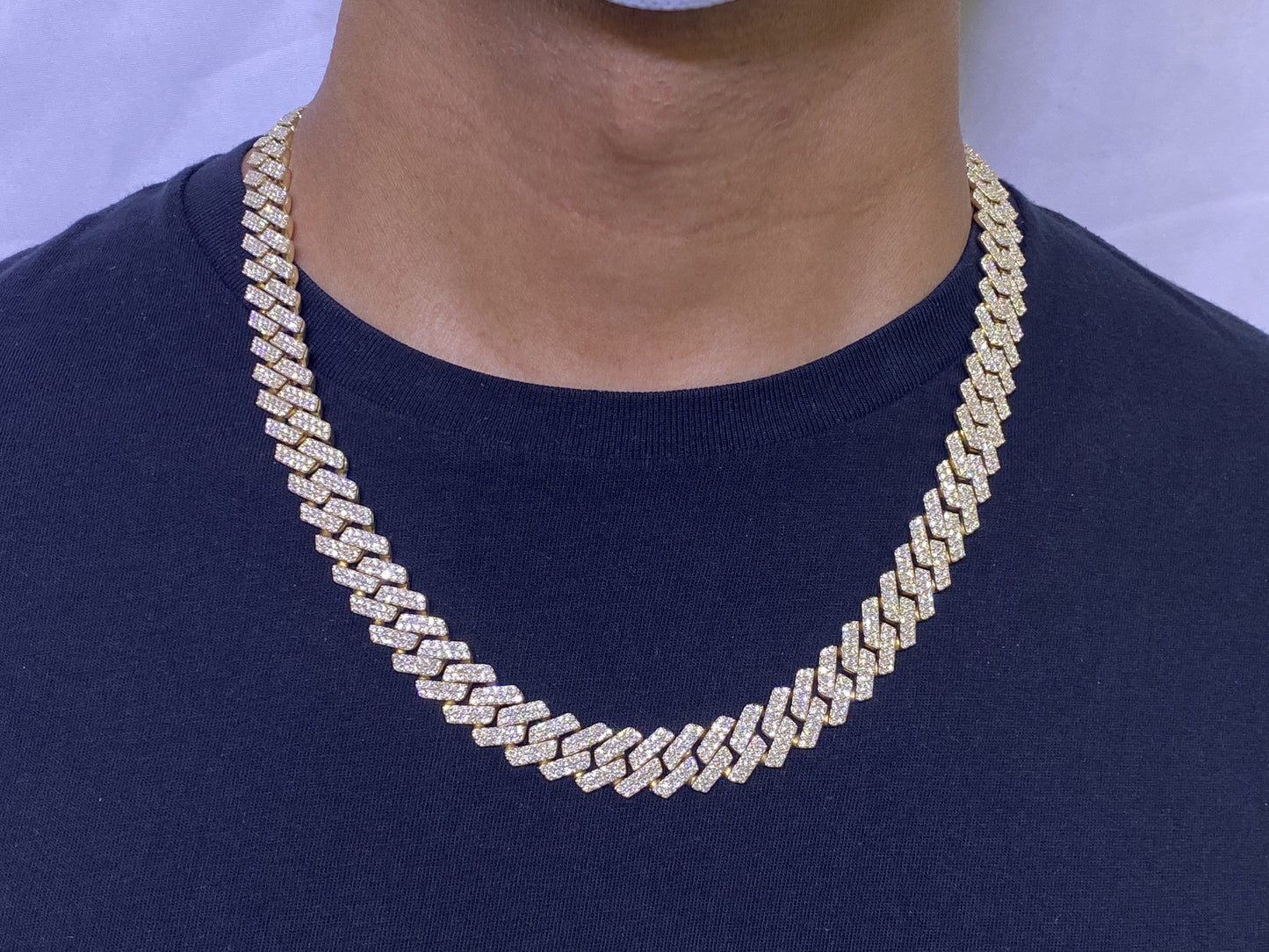 11MM 14.5ct G SI 14K Yellow Gold Diamond Square Cuban Necklace 22"