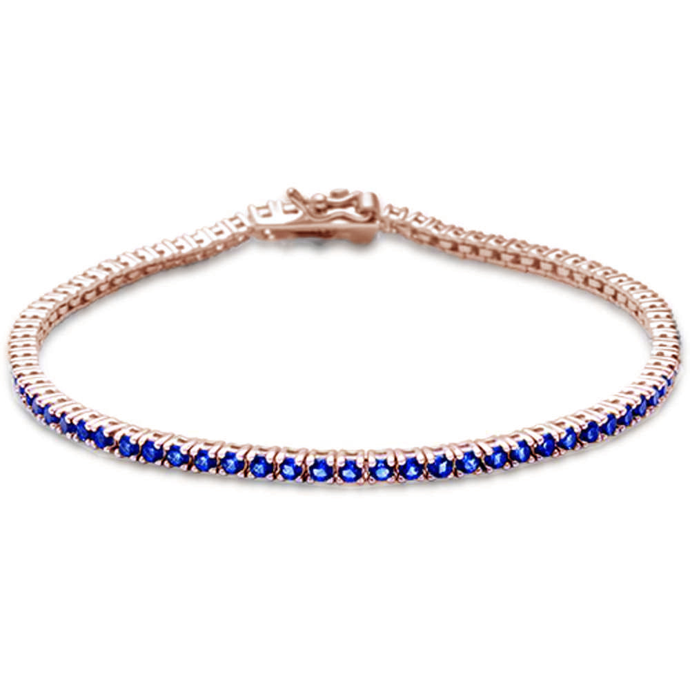 2.57ct G SI 14K Rose Gold Natural Blue Sapphire Tennis Bracelet 7"