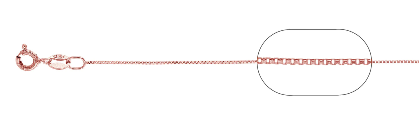 012-.7MM Rose Gold Plated Box Chain .925 Solid Sterling Silver Sizes 16-30"