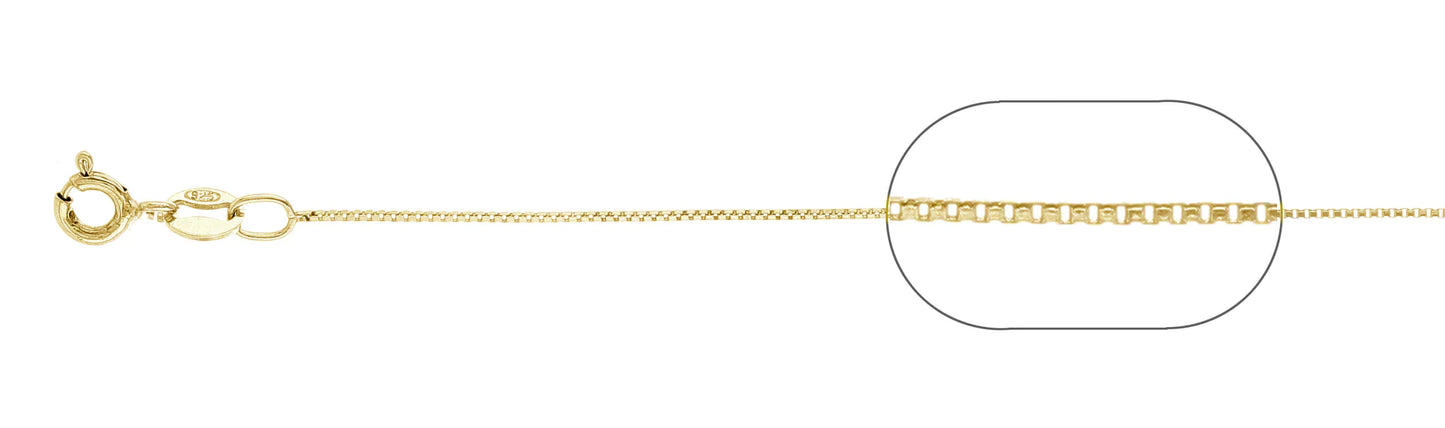 012-.7MM Yellow Gold Plated Box Chain .925 Solid Sterling Silver Sizes 16-32"