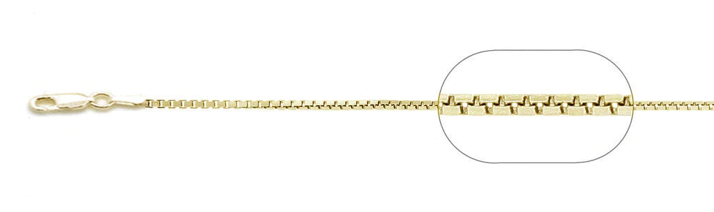026-1.4MM Yellow Gold Box Plated Chain .925 Solid Sterling Silver Sizes 16-20"