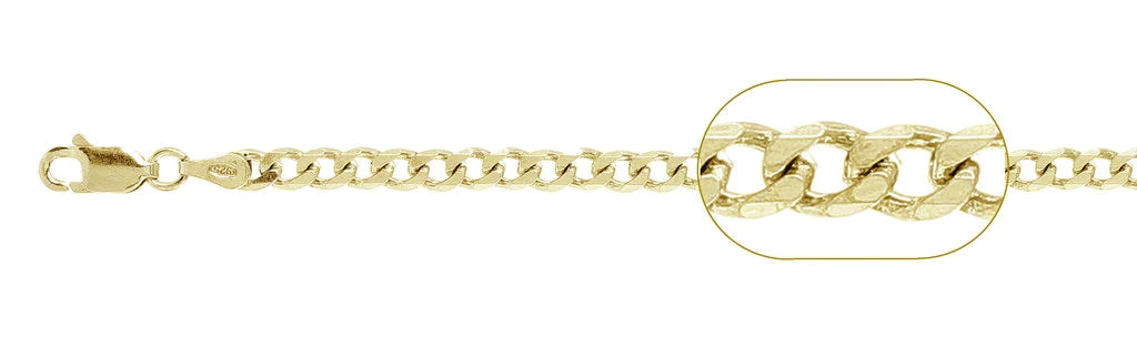 080-3MM Yellow Gold Plated Curb Chain Sterling Silver Made In Italy Available In 7"-30" Inches