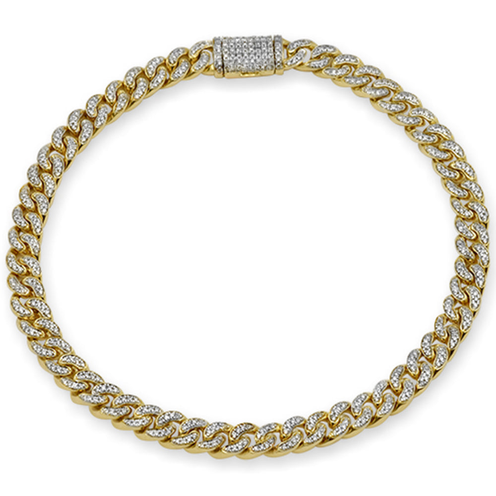 6MM 0.95ct 14K Yellow Gold Diamond Round Cuban Bracelet 8"