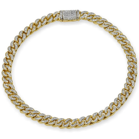 6MM 0.95ct 14K Yellow Gold Diamond Round Cuban Bracelet 8"