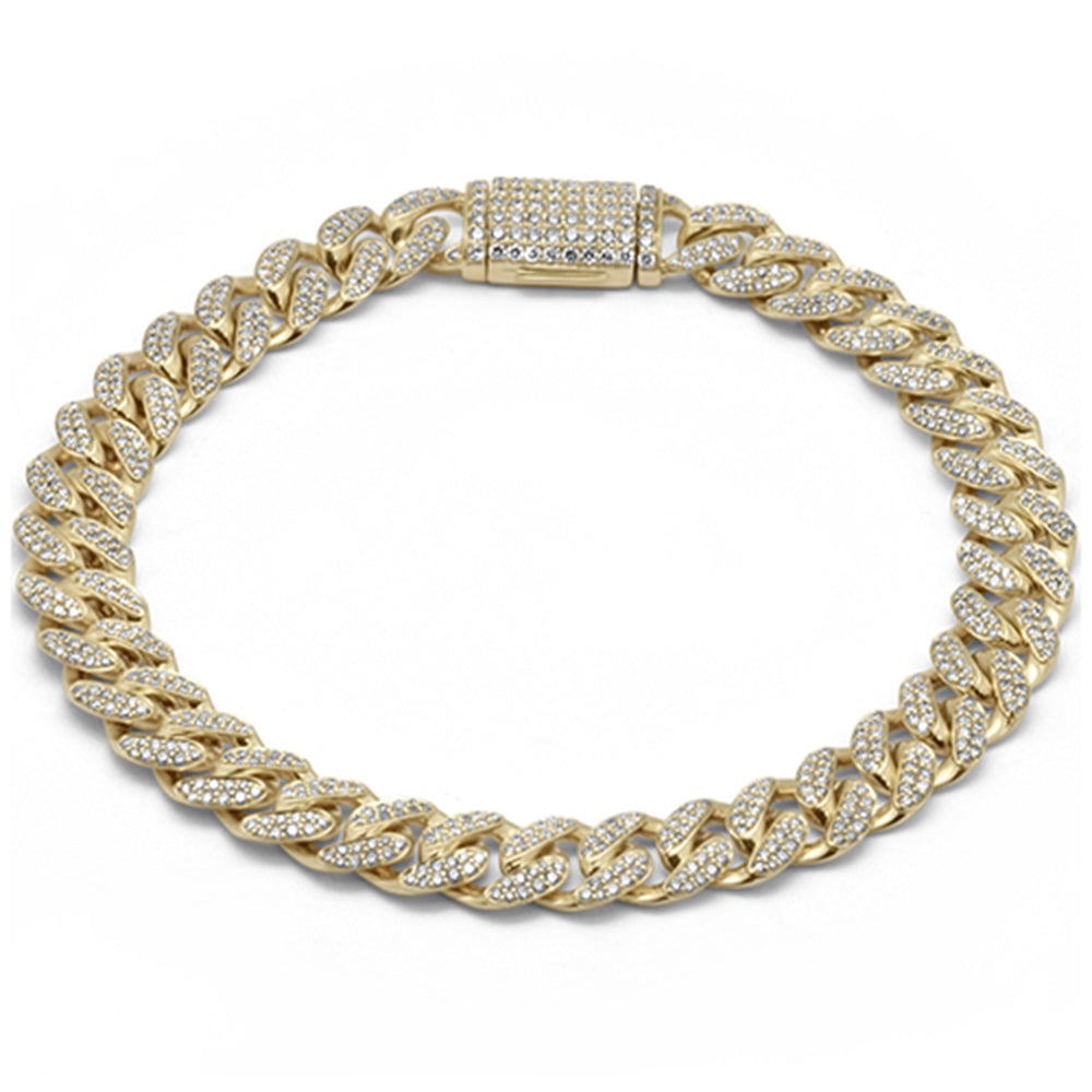 9MM 3.25ct G SI 14K Yellow Gold Diamond Micro Pave Iced Out Round Cuban Link Bracelet 8"