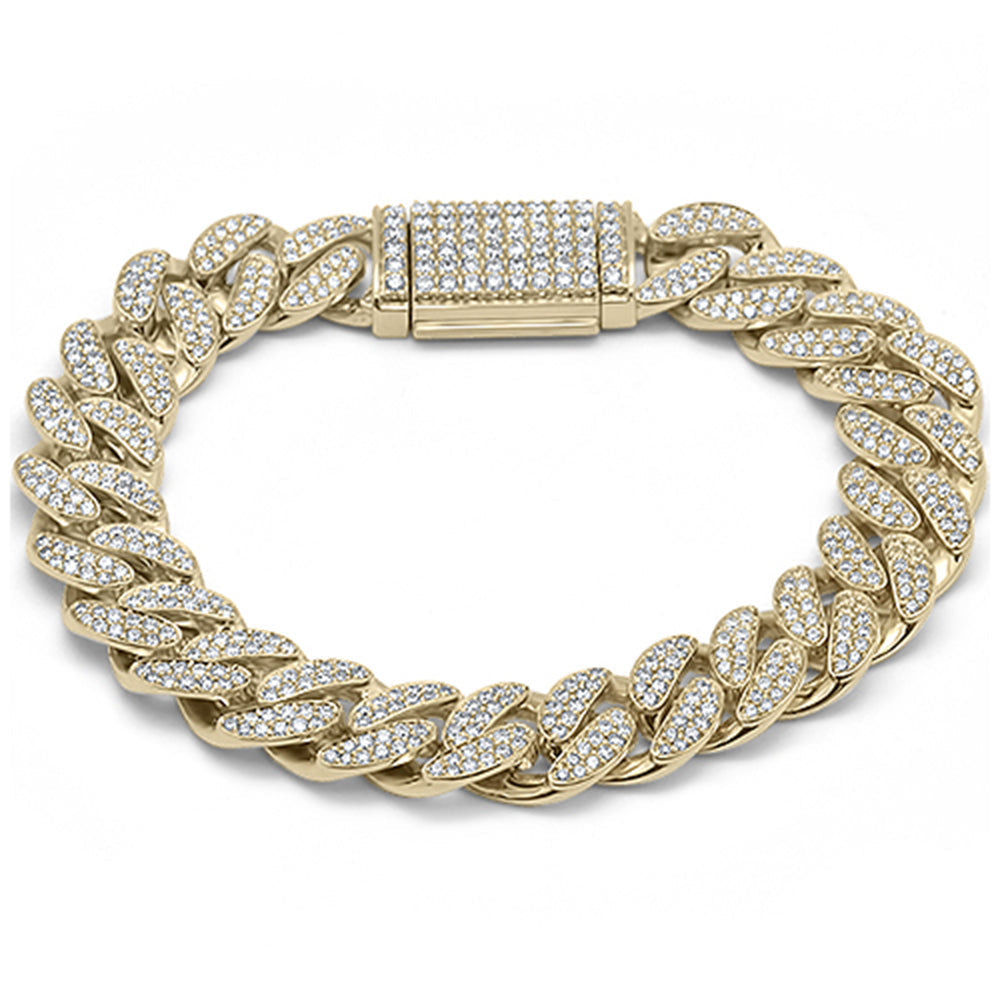 15MM 8.65ct G SI 14K Yellow Gold Diamond Round Cuban Link Bracelet 8" Long