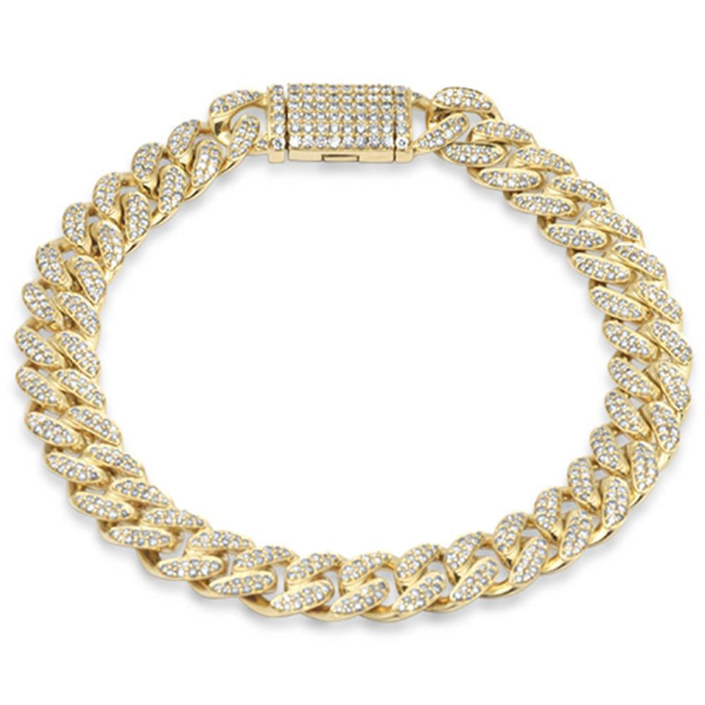 9MM 2.97ct G SI 14K Yellow Gold Diamond Round Cuban Bracelet 8"