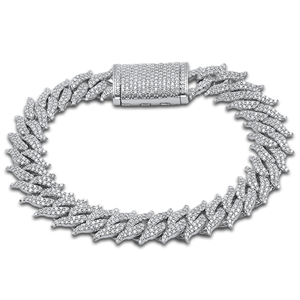 15MM 9.95ct G SI 14KT White Gold Spiked Round Diamond Cuban Bracelet 8.5"