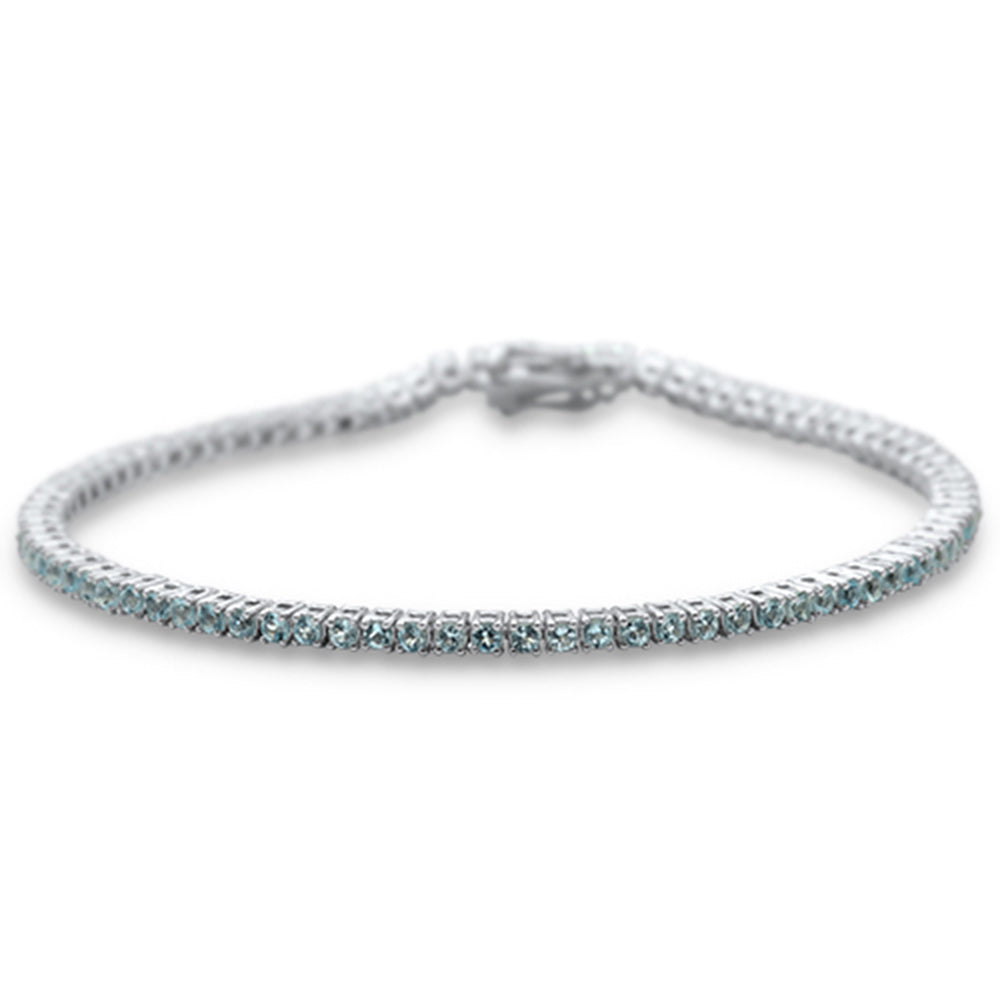 1.89ct G SI 14K White Gold Natural Aquamarine Gemstone Tennis Bracelet 7"