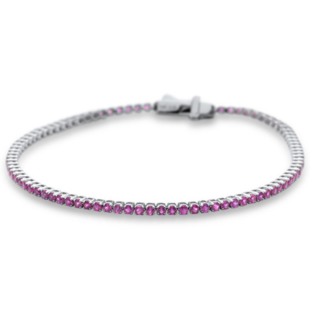 2.39ct G SI 14K White Gold Natural Ruby Tennis Bracelet 7"