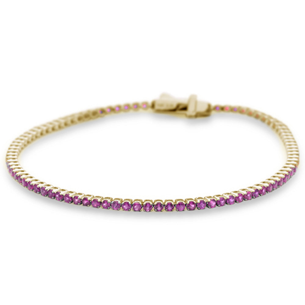 2.55ct G SI 14K Yellow Gold Natural Pink Sapphire Tennis Bracelet 7"