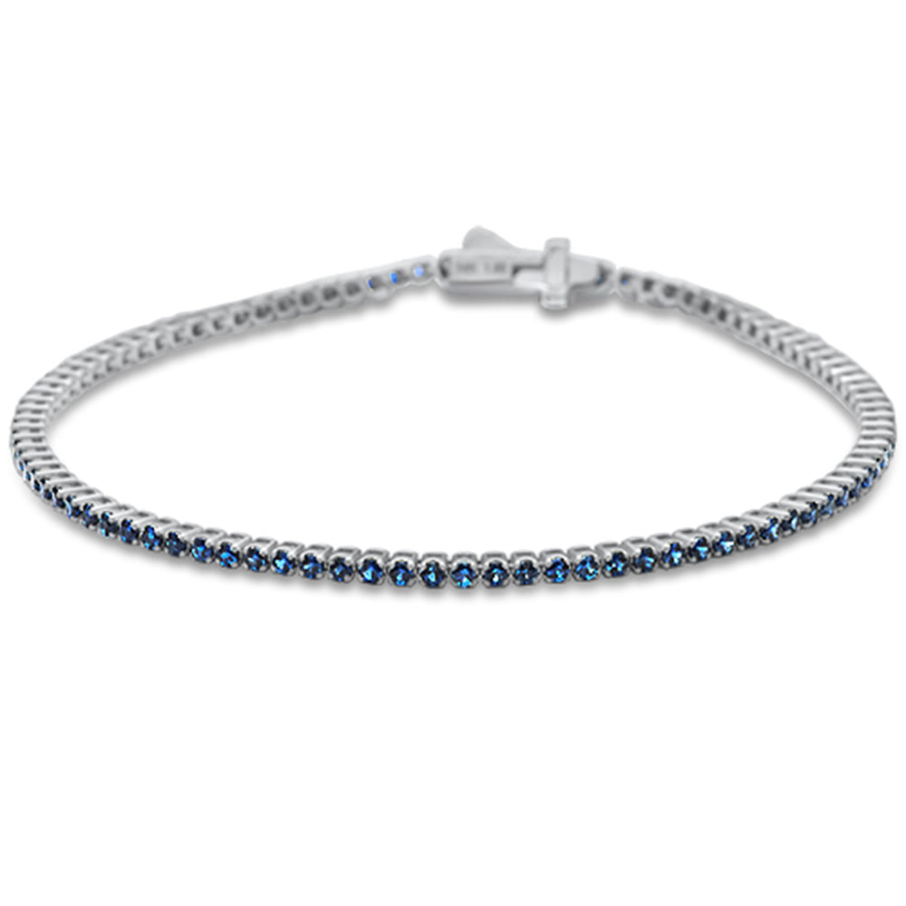 1.60cts G SI 14K White Gold Natural Blue Sapphire Tennis Bracelet 7"