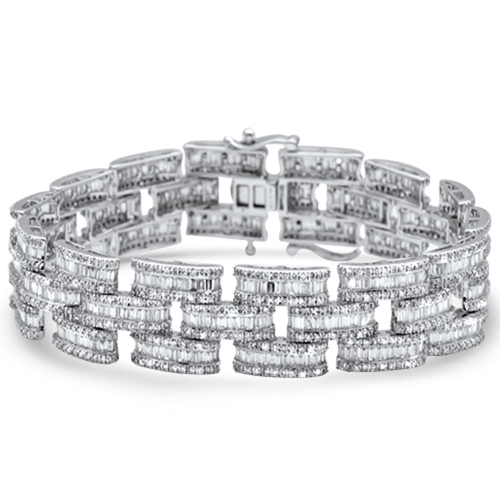 9.98ct G SI 14KT White Gold Diamond Round & Baguette Bracelet 8.5"