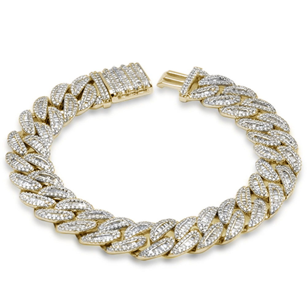 SPECIAL! 11MM 5.93ct G SI 14K Yellow Gold Round & Baguette Iced Out Cuban Diamond Bracelet 8" Long