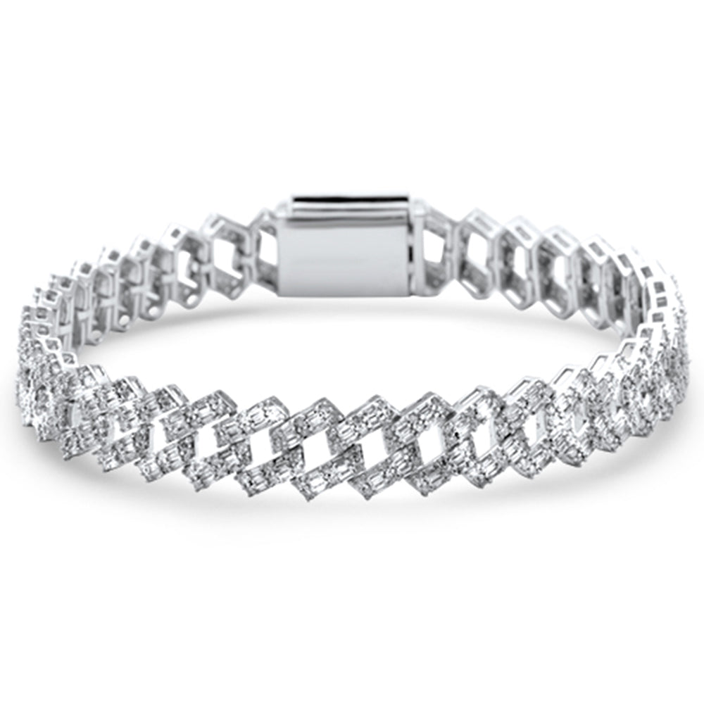 5.85ct G SI 14K White Gold Round & Baguette Diamond Cuban Bracelet 8"