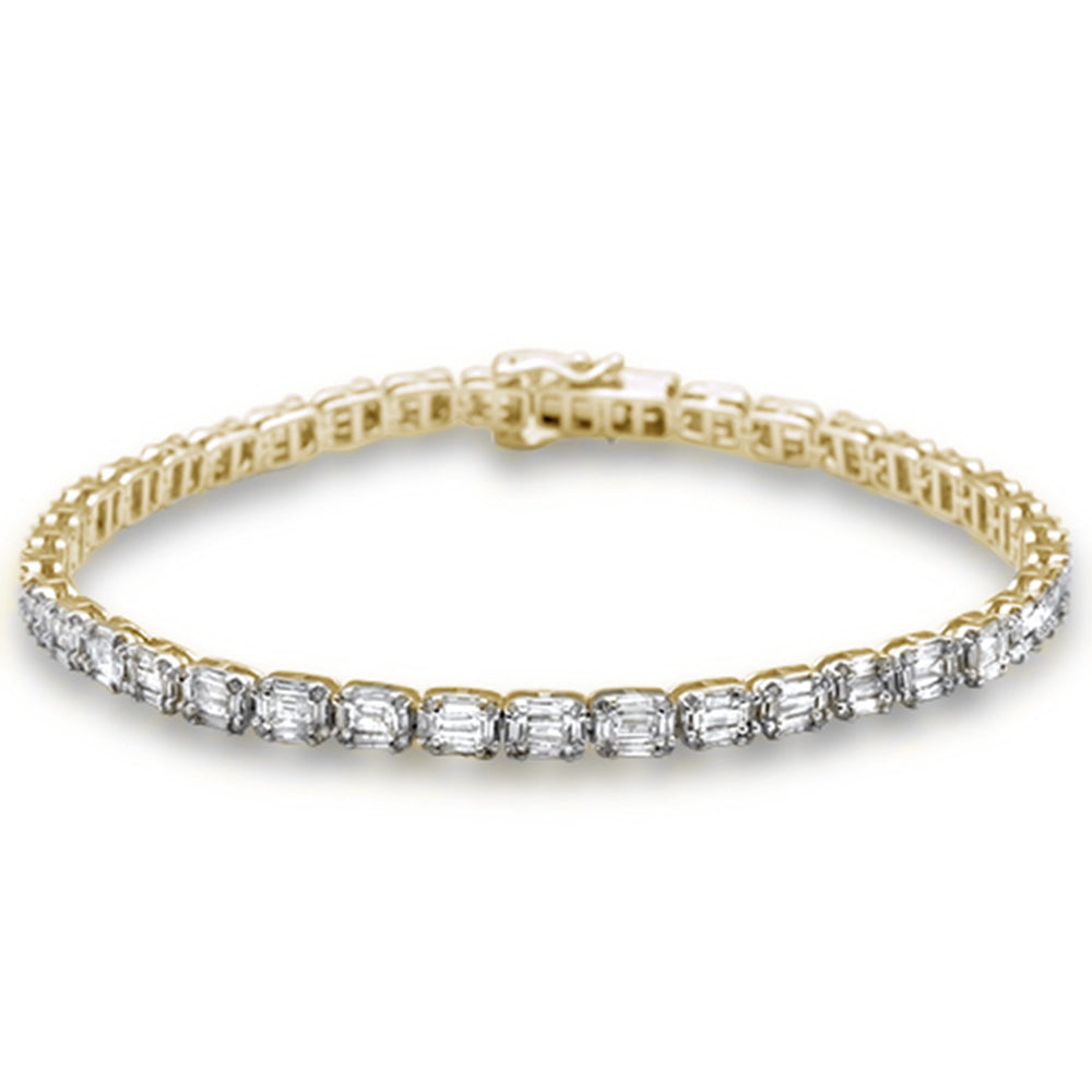 4.19ct G SI 14K Yellow Gold Round & Baguette Diamond Emerald Cut Illusion Sideways Tennis Bracelet 7" Long