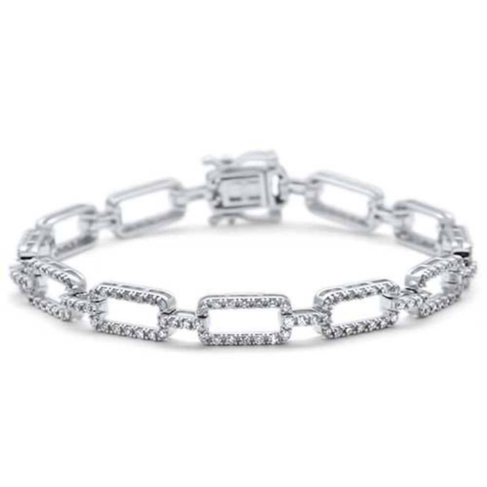 1.72ct G SI 14K White Gold Women's Diamond Square Link Paper Clip Bracelet 7" Long