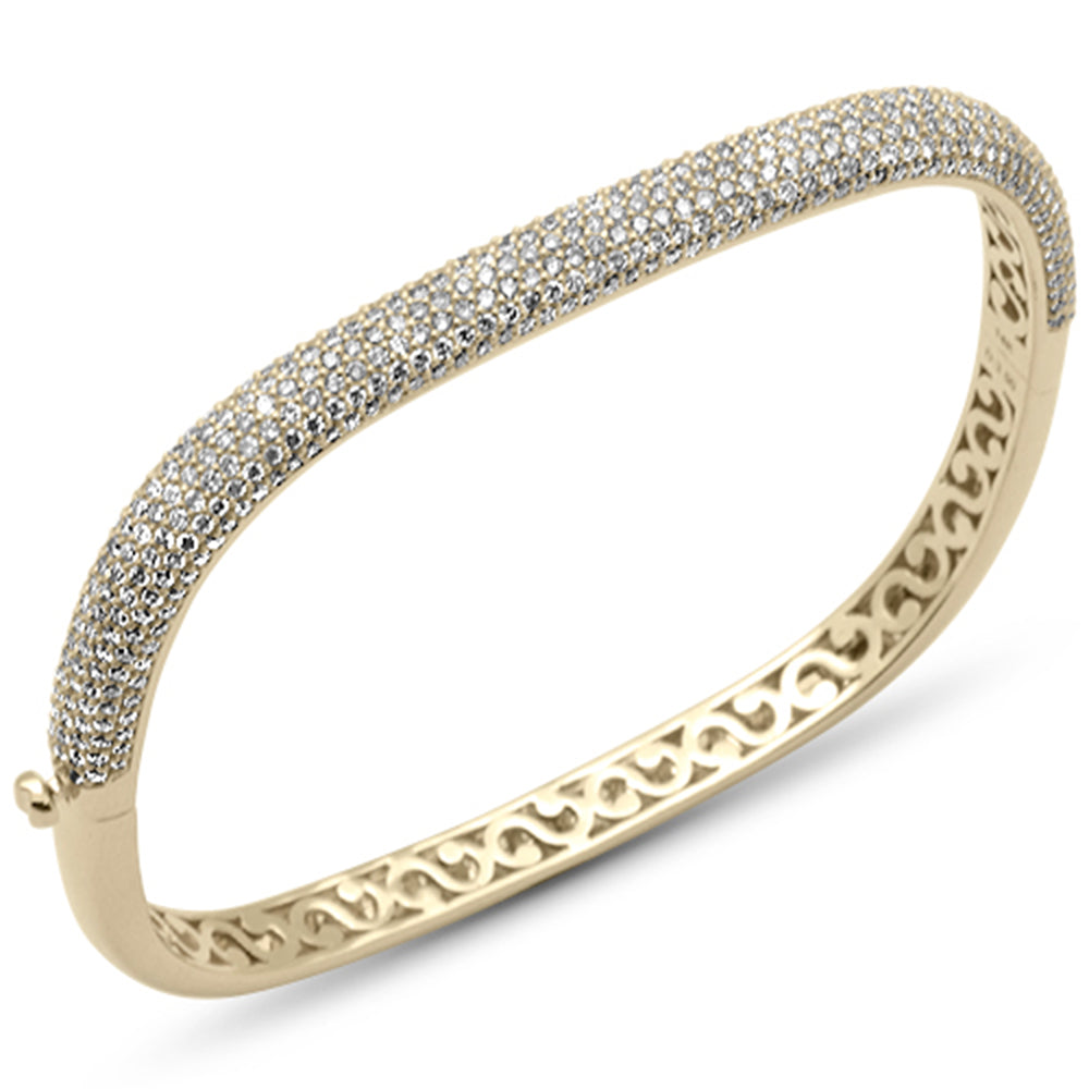 3.32ct G SI 14K Yellow Gold Diamond Pave Square Bangle Bracelet 6.75"