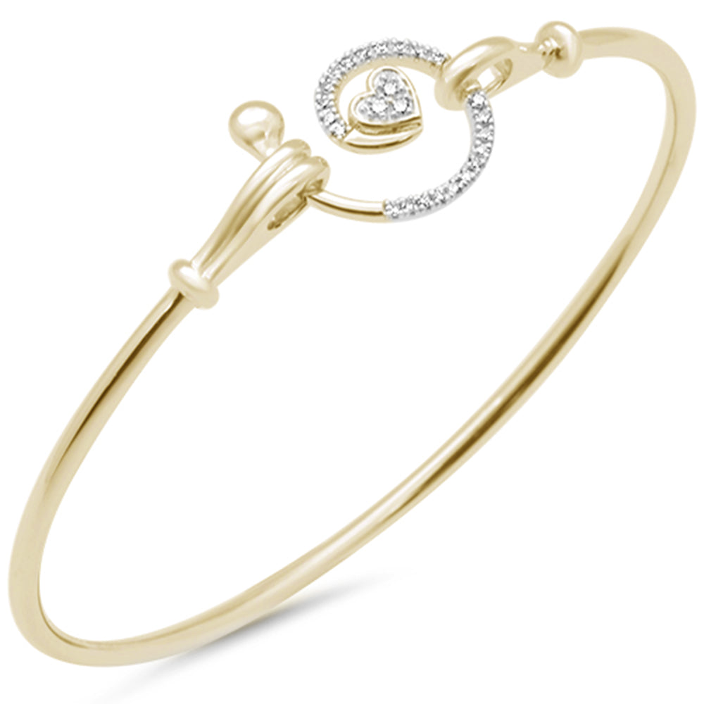 .13ct G SI 14K Yellow Gold Diamond Heart Spiral Hook Wrap Around Bangle Bracelet 7" Long