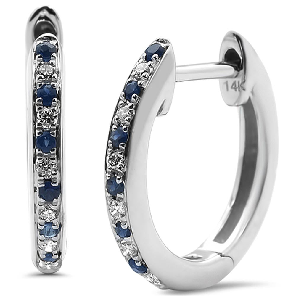 0.14cts 14k White Gold Round Blue Sapphire Diamond Earrings