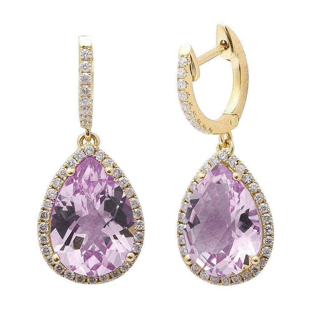 7.48cts F SI 14KT Yellow Gold Diamond & Pink Amethyst Gemstone Earrings