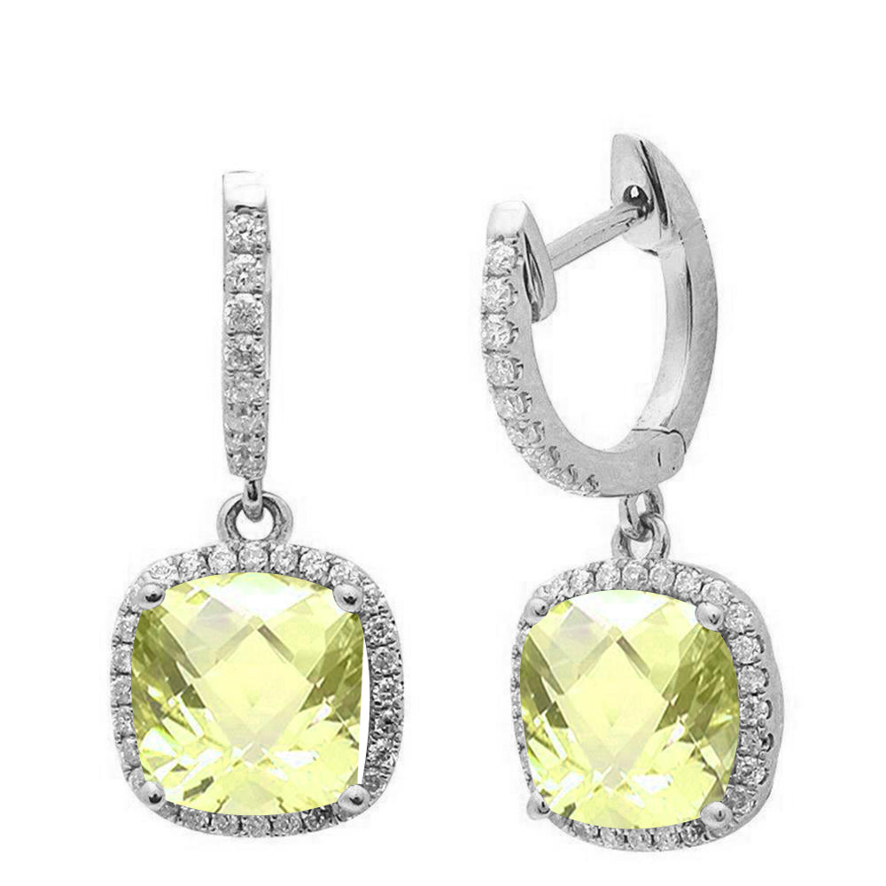 3.26ct Cushion Cut Lemon 14k White Gold Diamond Drop Dangle Earrings